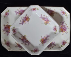 Ibolya és Csipkerózsika mintás antik Altrohlau porcelán szögletes tálaló 19.sz