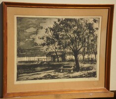 (K) Bordás Ferenc (1911 – 1982) : Folyóparti részlet / Horgásztanya