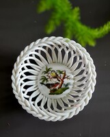 Antik Rothschild madaras kézzel fonott áttört Herendi porcelán kosárka