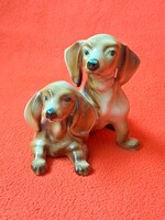 Ritka, hibátlan! Szép festésű Zsolnay tacskó páros porcelán kutya figura