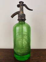 Fejazonos Pfiszter József, soroksári, zöld szódásüveg (T:131)
