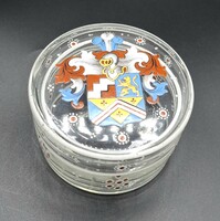 Glass box with heraldic shield enamel painting around 1900