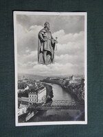 Képeslap,Nagyvárad,Kőrös híd,Szent László szobor,városi részlet,Márton J. kiadás,1944-