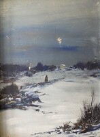 Baky albert: winter twilight - oil on cardboard