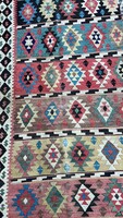 Antik Gyapjú Kelim Szőnyeg – kb. 200 x 100 cm – Kézzel szőtt, geometrikus népművészeti darab
