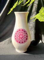 Rózsaszín stilizált népművészeti virágmintás klasszikus retro  Alföldi porcelán váza