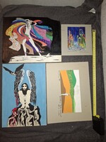 Fantasztikus grafikák a '70-es évekből, BARA szignóval, 5 db, méret jelezve