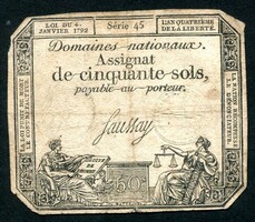 Franciaország 1792 50 sols assignata