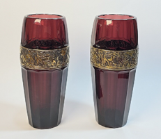 August Walther & Söhne gyönyörű ametiszt színű, art deco üveg vázák
