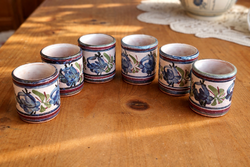 Belga kézzel festett kerámia pálinkás pohár készlet – 6 db