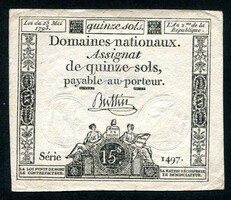 Franciaország 1793 15 sols assignata