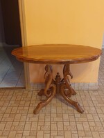 Antik neobarokk póklábú szalonasztal intarziás lappal, eredeti darab