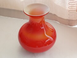 Üveg váza 11- Dragan Drobnjak Prokuplje 18xØ15cm retro hand made többrétgű többszinű díszüveg