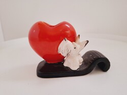 Régi Art Deco Hummel Szívecskés Gyertyatartó Kutyussal,Ritka!!!!