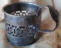 Antik ezüstözött masszív pohártartó tartó Fraget N Plaque régiség