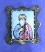 Pravoszláv, Orosz ikon. XIX-ik század, zománcfestésű. Ritka!