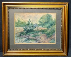 Tájkép, Felső-Szecse (Herendi Lajos 1939, kerettel 46x38 cm) Felsőszecse, Szlovákia, Léva járása