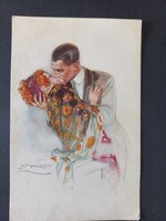 Romantikus csókjelenet képeslap Mauzan Dall’Anza Gasparini Milano ölelkező pár kb.1920