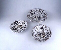 1Z684 Retro fekete - fehér mázas csigás hódmezővásárhelyi kerámia tál csomag 3 darab