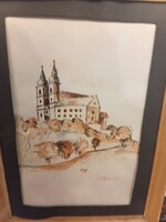 Tihanyi Apátság – Jelzett, keretezett tusrajz