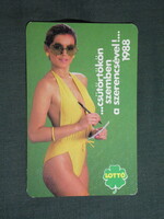 Kártyanaptár,Totó Lottó szerencsejáték,erotikus női modell,1988  (2)