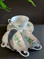 Finoman mintázott zöld virágos ritka vintage Drasche kávés teás porcelán csésze +alj 4db
