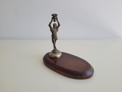 Régi art deco szobor fa talpon fémöntvény nikkelezett talp komód íróasztal dísz