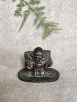 Antik japán bronz Hotei nevető Buddha szobrocska