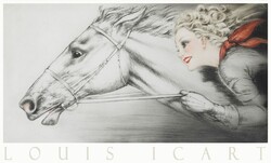 Louis Icart Thoroughbreds - Telivérek, art deco metszet művészeti plakát, lovas lány ló portré