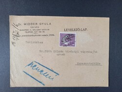 Ügyvédi levelezőlap - Dr. Widder Gyula, BP V. Bálvány u. Dr. Tóth Kálmán részére Kunszentmiklós 1930