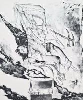 Almásy Aladár (1946-): Debreceni lunatikus - kortárs, modern grafika (aláírt, dedikált) szürrealista