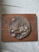 Bronz dombormű, falapra ragasztva, Bartos Endre (?)