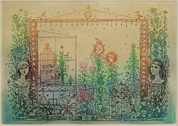 Gross Arnold : Madarak és virágok rézkarc.