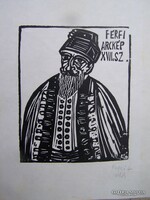 Perei Zoltán( 1913 - 1992 ): Férfi arckép XVII.sz.  lapdúcmetszet (fametszet) 120 x 100 mm. Jelezve