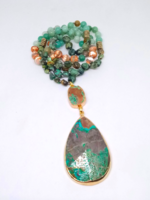 Türkiz és Krizokolla Ásvány Nyaklánc Dupla Medállal 361