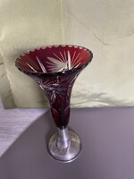 Burgundy Cut Vase with Marked Silver Base