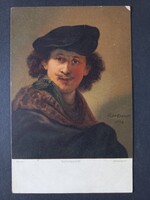 Antik képeslap - Stengel 29729 Rembrandt Önarckép 1634 Selbstporträt c.1900