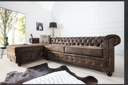 CHESTERFIELD BARNA MIKROSZÁLAS BALOS SAROKKANAPÉ