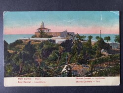 Mont Carmel világítótorony panoráma Szentföld antik művészi képeslap c.1920