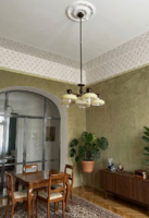 Art deco 5 karú csillár, réz és üveg