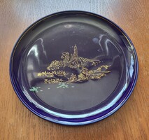 Koreai porcelán tányér tál arany mintával DPRK Kumgang-hegység