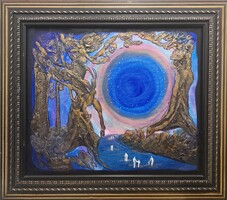 Prima díjas művésztől: Ahol nincs idő. Domború zománcozott kép, 85x75 cm. Károlyfi Zsófia(1952 -)