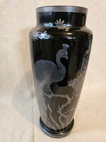 Bohemia glass vase painted with real silver, peacock motif