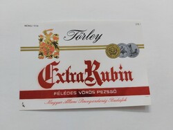 Törley Extra Rubin FÉLÉDES VÖRÖS PEZSGŐ  címke, italos címke 0.75 l  - Magyar Állami Pincegazdaság