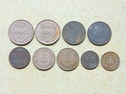 Románia 9 db Különböző Érme 1 2 5 20 100 Lej Lei 1924-1944