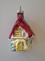 Régi üveg karácsonyfadísz házikó üvegdísz