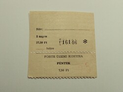 Retro régi étkezési kártya, jegy - Forte Üzemi Konyha