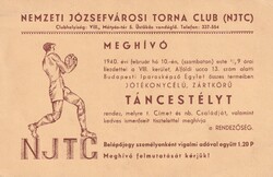 1940 Nemzeti Józsefvárosi Torna Club (NJTC) meghívó táncestélyre.