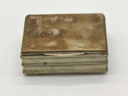 Antik fa betétes pénzverdei ezüstözött alpakka cigaretta kínáló doboz