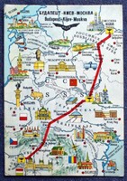 Budapest - Kijev - Moszka -  retro  térképes MALÉV képeslap 1963  Turtegin Elek IL 18as ról küldte